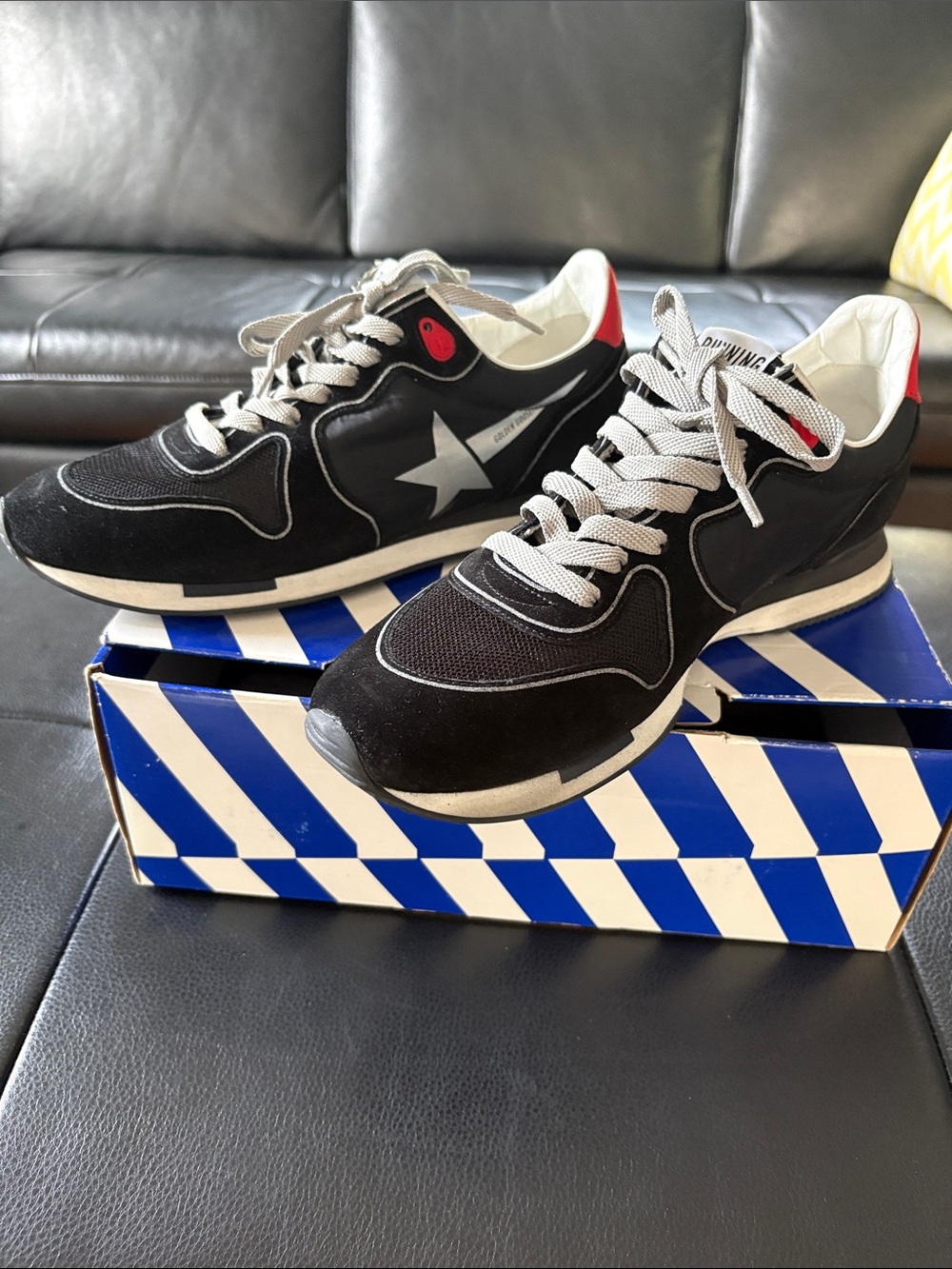 Golden Goose Black and White Men's Running-Style Sneakers with Red Accent
